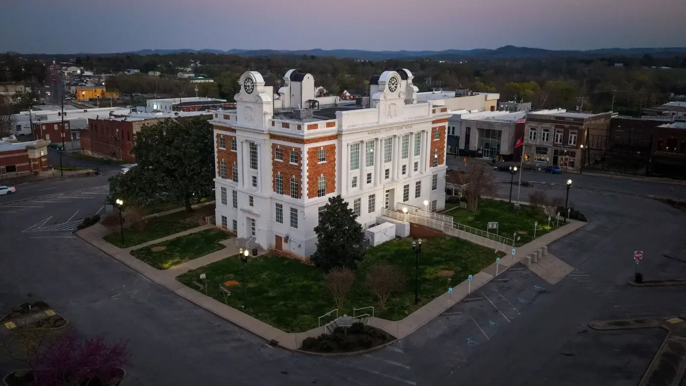 The Marshall County courthouse square in Lewisburg, Tennessee